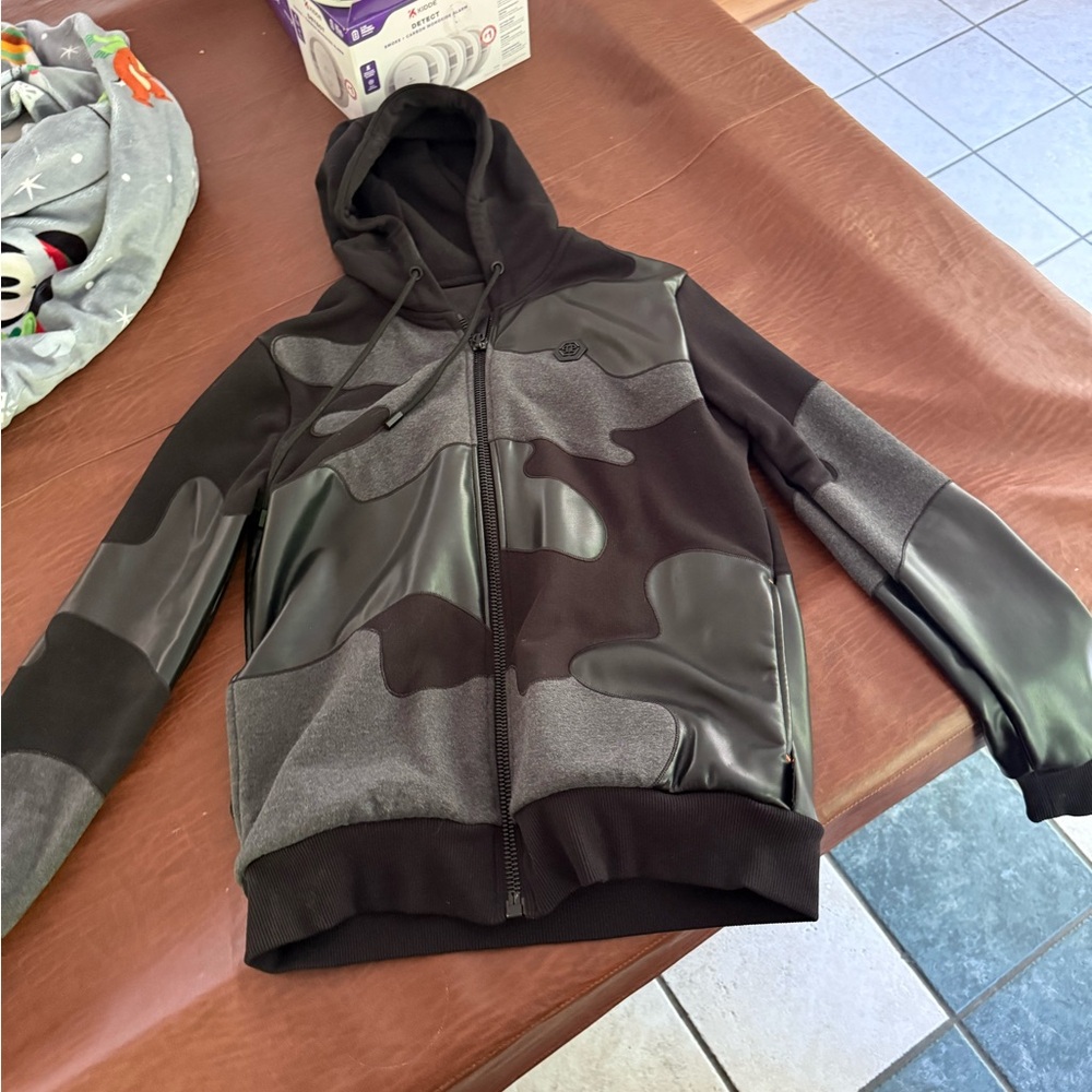 Philipp Plein Black and Gray Zip Up Sweater